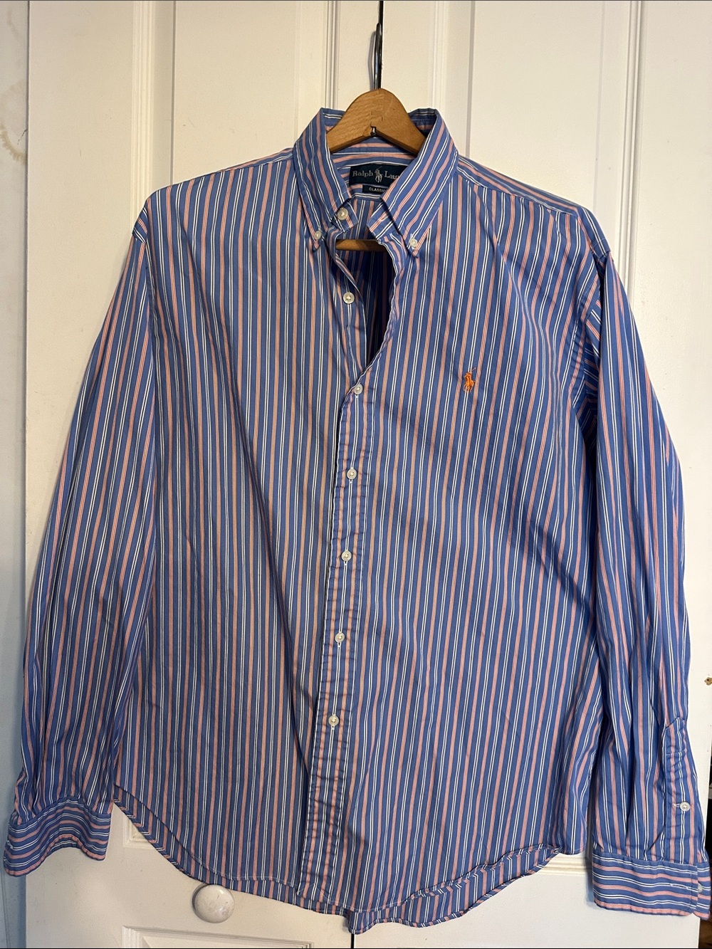 Ralph Lauren Pink and Blue Vertical Stripe Button-Down Shirt
